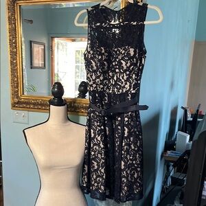 Eliza J Blue Fit and Flare Midi Dress Sleeveless Mock Neck